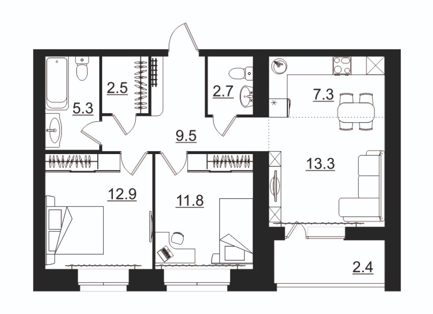 планировка квартиры 68 м2